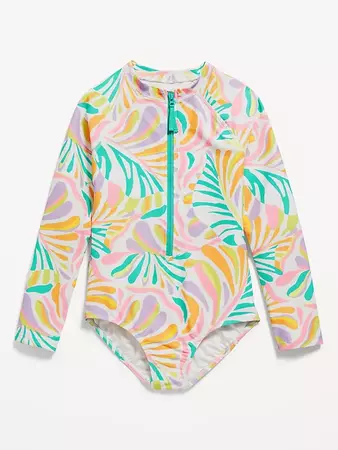 Printed Zip-Front One-Piece Rashguard Swimsuit for Girls | Old Navy