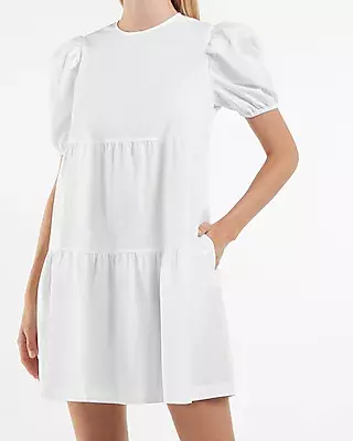 Puff Sleeve Tiered Trapeze Dress