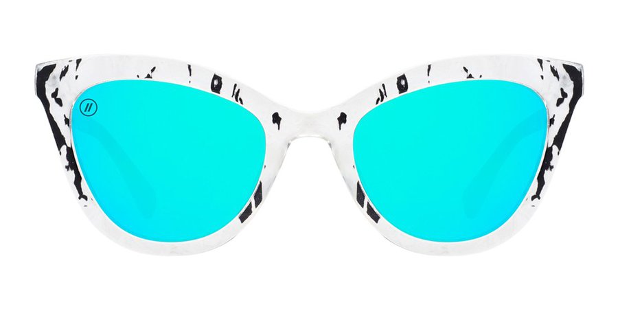 Atlantic Chill Cat Eye Sunglasses - Polarized Blue Mirror Lens With Oversized Mother Of Pearl Print Frame Sunglasses | $58 US | Blenders Eyewear