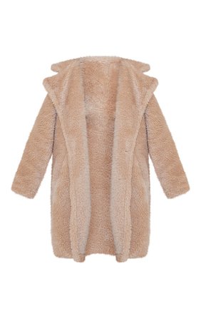 Camel Teddy Faux Fur Hooded Coat | PrettyLittleThing