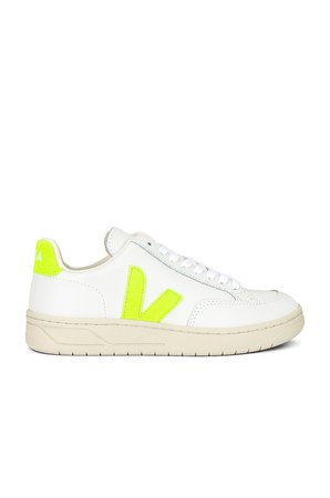 Veja V-12 Sneaker in Extra White & Jaune-Fluo | REVOLVE