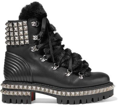 Yeti Donna Shearling-trimmed Studded Leather Ankle Boots - Black
