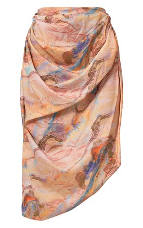 Multi Marble Print Tie Wrap Skirt | PrettyLittleThing USA