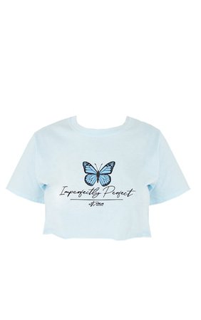 Baby Blue Imperfectly Perfect Butterfly T Shirt | PrettyLittleThing USA