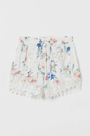 Lace-trimmed Shorts - White