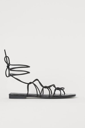 Strappy Sandals - Black/crocodile-patterned - Ladies | H&M US