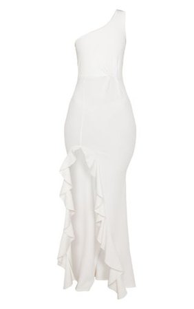 White One Shoulder Ruffle Hem Maxi Dress | PrettyLittleThing