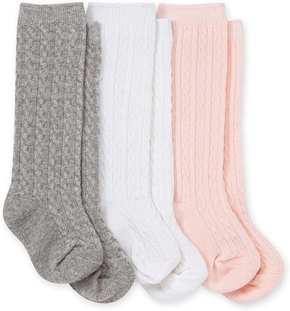 Amazon.com: Burt's Bees Baby Baby Girls' Set of 3 Cable Knit Knee-high Organic Cotton Stockings Socks: Clothing, Shoes & Jewelry