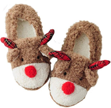 Amazon.com | Snowdeer Women's Cute Fuzzy Reindeer House Slippers Stuffed Animal Bedroom Slippers Cozy Reindeer Indoor Shoes, 9 B(M) US | Slippers