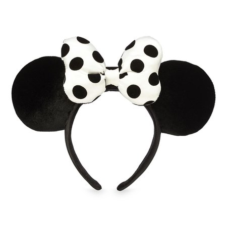 Minnie Mouse Ear Headband with Bow – Black & White Polka Dot | shopDisney