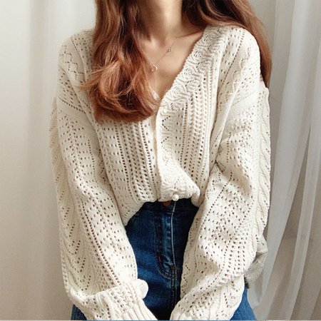 Neploe Women V Neck Long Sleeve Sweater Coat 2020 Autumn Hollow Out Cardigan Loose Knitted Cardigans Solid Casual Tops 54839-in Cardigans from Women's Clothing on AliExpress