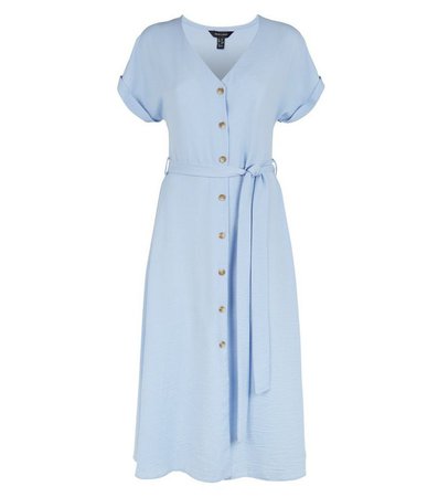Pale Blue Herringbone Button Up Midi Dress | New Look