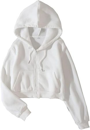 LOFAAC Women Fleece Full Zip Up Cropped Hoodie Sweatshirt 90s Long Sleeve Drawstring Hooded Crop Jacket Top with Pockets : Sports & Outdoors