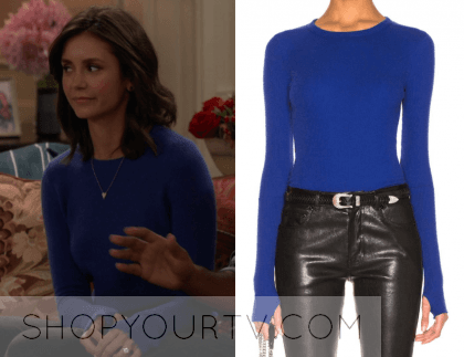 Fam: Season 1 Episode 7 Clem's Blue Thumbhole Cashmere Sweater | Shop Your TV