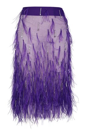 Feather-Embroidered Tulle Midi Skirt By Des Phemmes | Moda Operandi