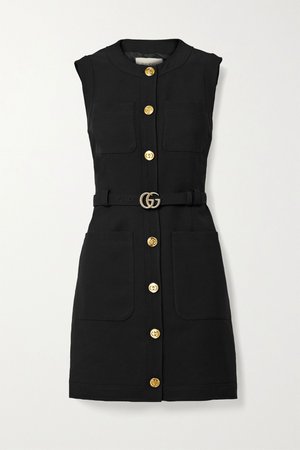 Black Belted silk and wool-blend cady mini dress | Gucci | NET-A-PORTER