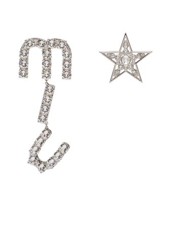 Shop silver Miu Miu crystal-embellished asymmetric earrings with Express Delivery - Farfetch
