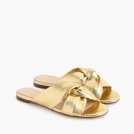 J.Crew: Twisted-knot Sandals In Metallic Leather For Women
