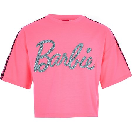 Girls Barbie pink embellished cropped T-shirt | River Island