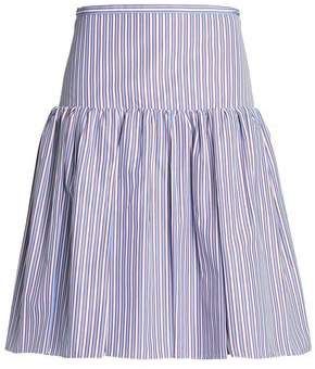 Gathered Striped Cotton-poplin Skirt