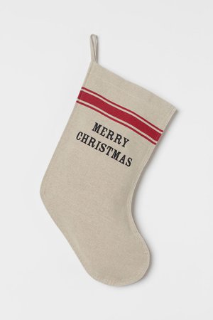 Linen-blend Christmas stocking - Light beige/Merry Christmas - Home All | H&M GB
