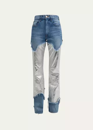 Brandon Maxwell The Cortlandt Denim Pants with Metallic Leather Detail - Bergdorf Goodman