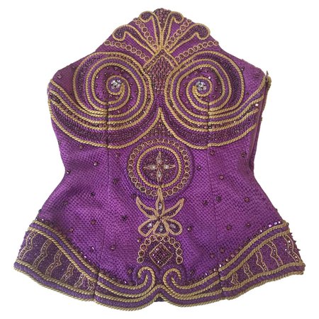 Gianni Versace Couture Purple and Gold Embellished and Embroidered Bustier/Corset For Sale at 1stDibs