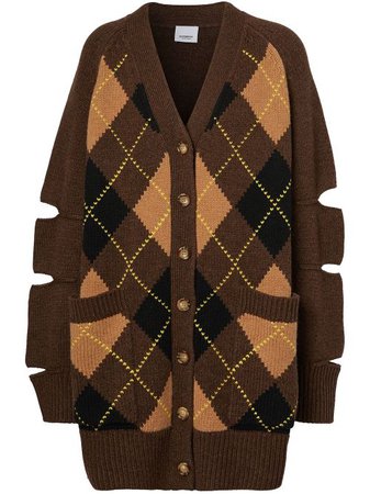 Shop brown & green Burberry cut-out detail argyle check cardigan with Express Delivery - Farfetch
