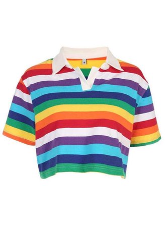 rainbow polo crop top shirt