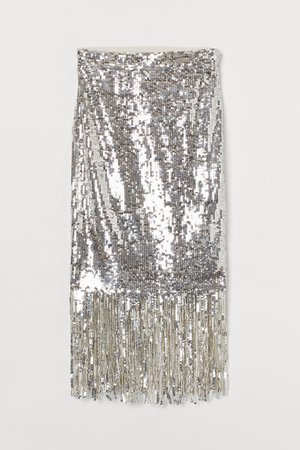 Fringe-trimmed sequined skirt - Silver-coloured - Ladies | H&M