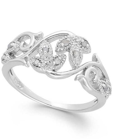 undefined Vine Ring in Sterling Silver (1/10 ct. t.w.) - Rings - Jewelry & Watches - Macy's