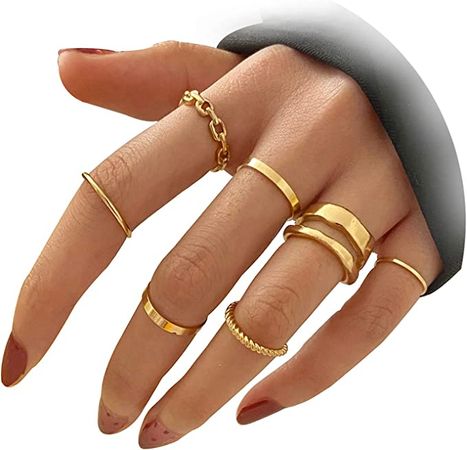 Amazon.com: FAXHION Gold Knuckle Rings Set for Women Girls Snake Chain Stacking Ring Vintage BOHO Midi Rings SIze Mixed: Clothing, Shoes & Jewelry