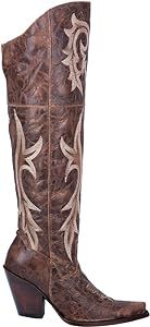 Amazon.com | Dan Post Womens Jilted Embroidery Snip Toe Dress Boots Over the Knee High Heel 3" & Up - Brown - Size 7 M | Knee-High