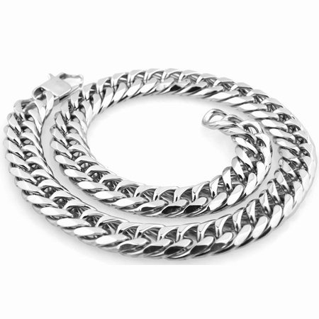 Wish | 16/19/21mm Stainless Steel Heavy Mens Silver Curb Cuban Chain Necklace 16-40"