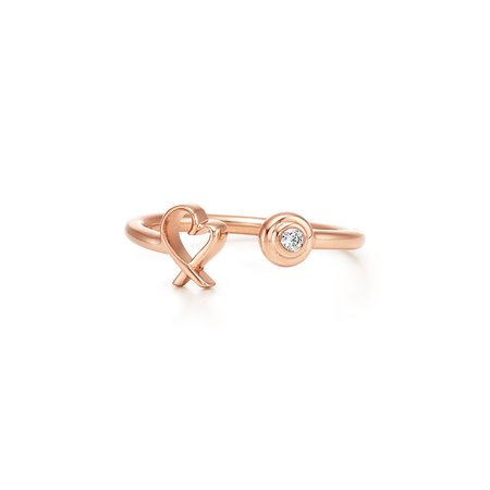Paloma Picasso® loving heart wire ring in 18k rose gold with diamonds. | Tiffany & Co.