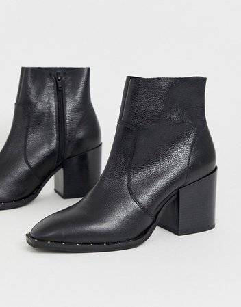 ASOS DESIGN Restore leather studded block heel boots in black | ASOS