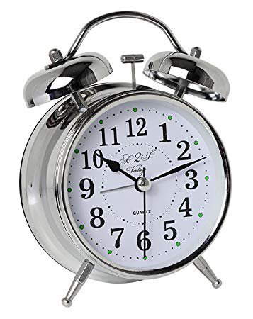 Vintage Style Alarm Clock - Twin Bell, Analog & Battery Operated - Great for Heavy Sleepers and Travel (Silver Classic): Home & Kitchen