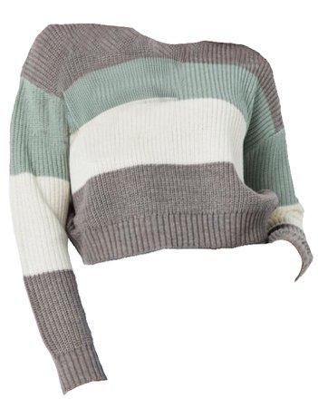 green/white/gray knit sweater