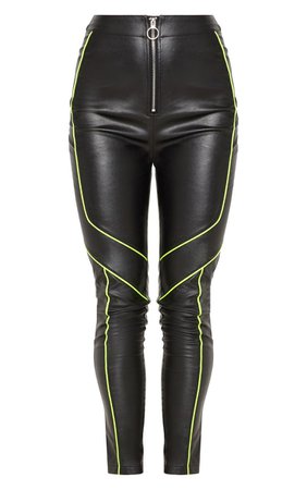 Black Faux Leather Contrast Neon Binding Skinny Pants - Neon - Trends - Shop By.. | PrettyLittleThing USA