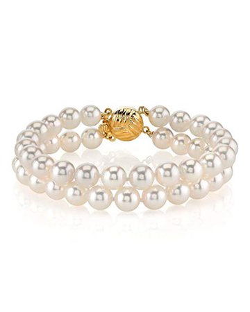 THE PEARL SOURCE 14K Gold White Double Japanese Akoya Saltwater Cultured Pearl Bracelet