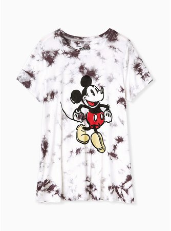 Plus Size - Disney Mickey Mouse White & Black Tie-Dye Crew Top - Torrid