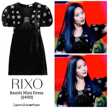 Twice's Fashion on Instagram: “TZUYU MCOUNTDOWN RIXO- Bambi Mini Dress ($400) #twicefashion #twicestyle #twice #nayeon #jeongyeon #jihyo #momo #mina #sana #dahyun…”