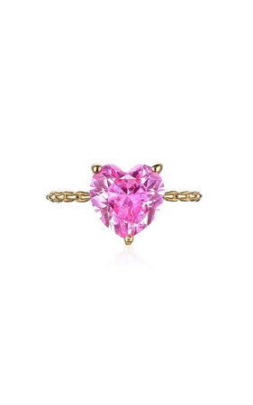 Anabela Chan 9k Yellow Gold Mini Pink Sapphire Heart Ring