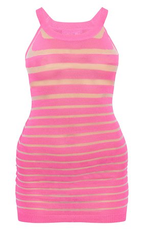 Pink Stripe Sheer Knit Mini Dress | Knitwear | PrettyLittleThing USA