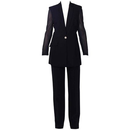 VERSACE BLACK SILK PANT SUIT with PERFORATED SLEEVES For Sale at 1stDibs | versace pantsuit