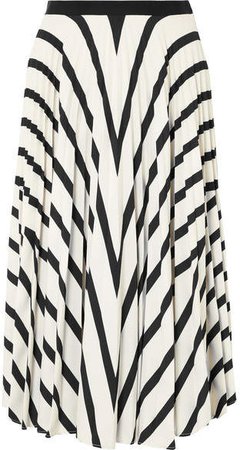 Fadia Pleated Striped Crepe Midi Skirt - White