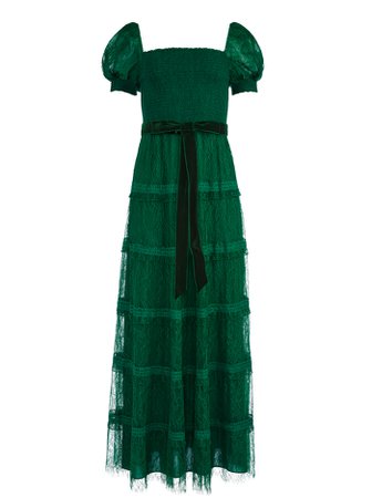 Gia Puff Sleeve Lace Maxi Dress In Deep Emerald | Alice And Olivia