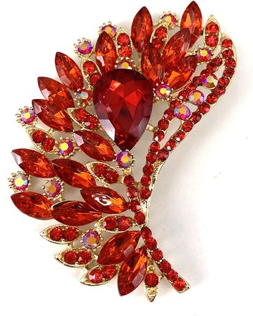Amazon.com: SELOVO Rhinestone Crystal Big Large Brooch Pin Jewerly Accessory Gold Tone (Red): Clothing, Shoes & Jewelry