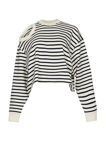 A.W.A.K.E. MODE Cutout Striped Jersey Cropped Sweatshirt | SaksFifthAvenue