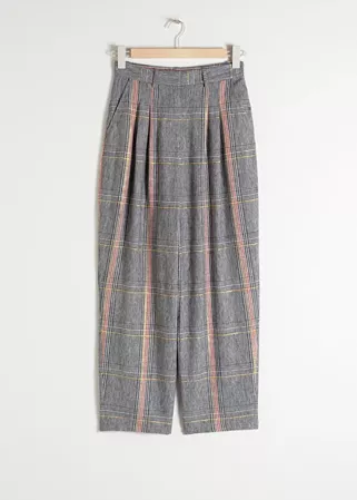 Linen Blend Plaid Trousers - Plaid - Cropped Trousers - & Other Stories